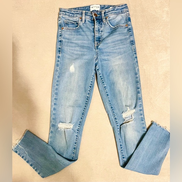 FRAYED high-rise ankle skinny distressed jeans, Size, 0/25 - Picture 1 of 5
